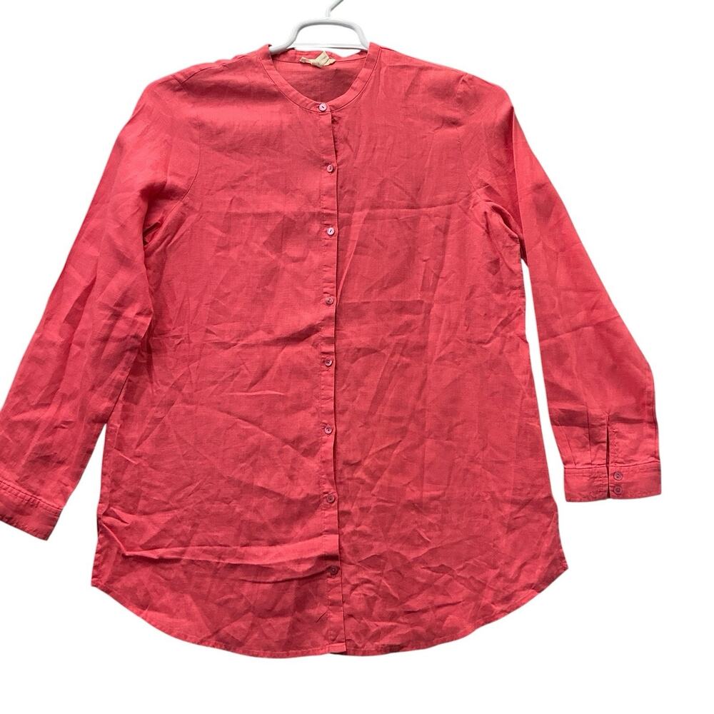 Eileen Fisher 100% Linen Long Sleeve Button Down Tunic Shirt Women’s Size PL